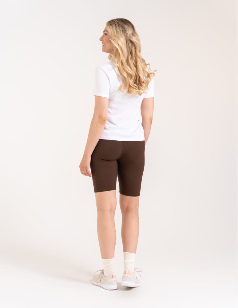 Legginsy damskie - Legginsy kolarki damskie w prążek wysoki stan BRĄZOWY  - produkt moraj.pl 8