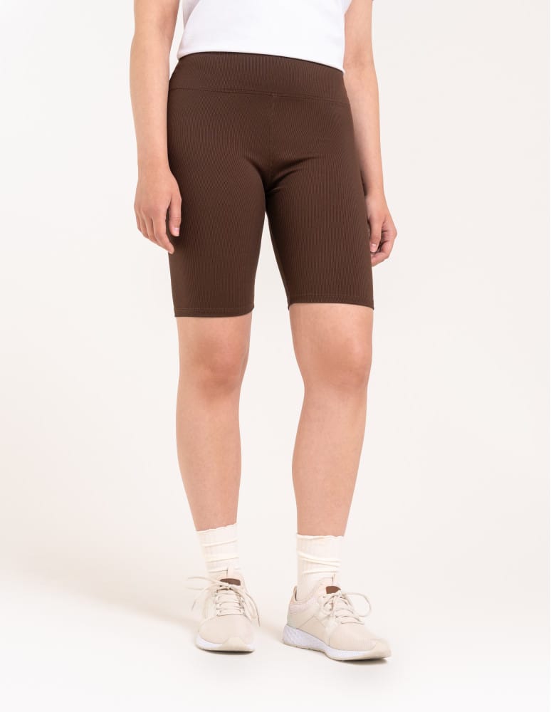 Legginsy damskie - Legginsy kolarki damskie w prążek wysoki stan BRĄZOWY  - produkt moraj.pl 5