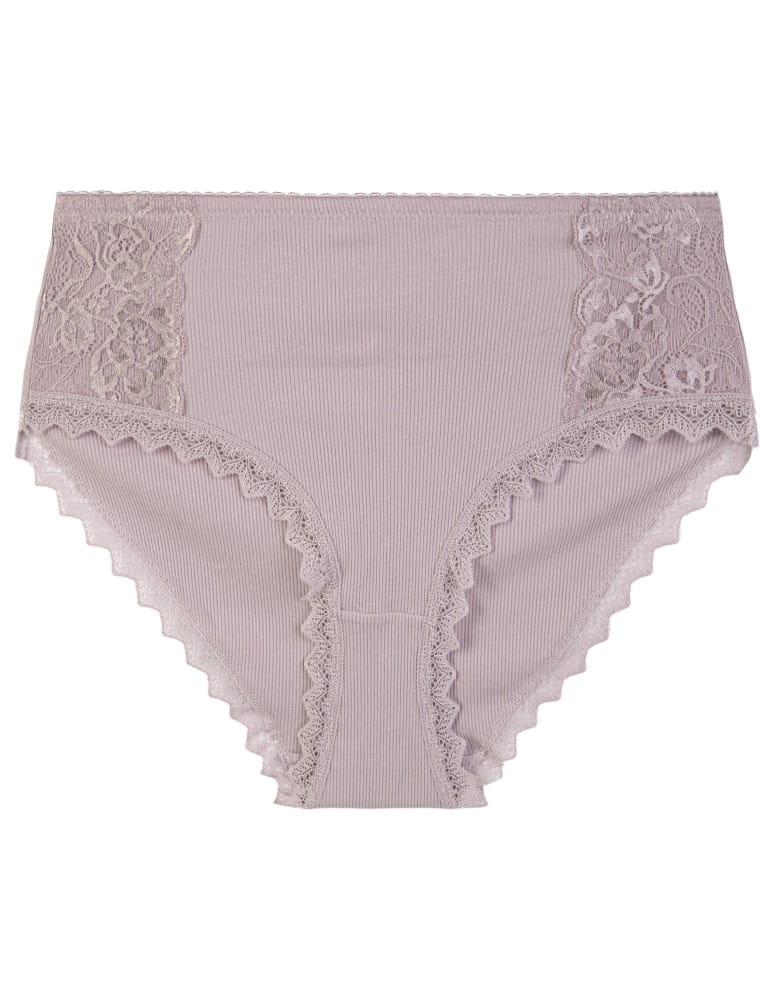 Majtki z wysokim stanem - Figi damskie maxi bikini prążkowane majtki z wysokim stanem z koronkową wstawką 3-pak WIELOKOLOROWY - produkt moraj.pl 2