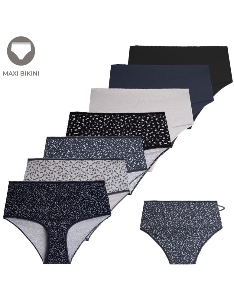 Majtki z wysokim stanem - Majtki damskie maxi bikini z bawełny wysoki stan gładkie i wzorzyste duży zestaw 7-pak WIELOKOLOROWY - produkt moraj.pl 1
