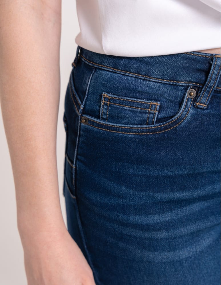 Jeansy - Wygodne jeansy damskie Slim Fit elastyczne skinny dopasowane CIEMNY NIEBIESKI - produkt moraj.pl 5