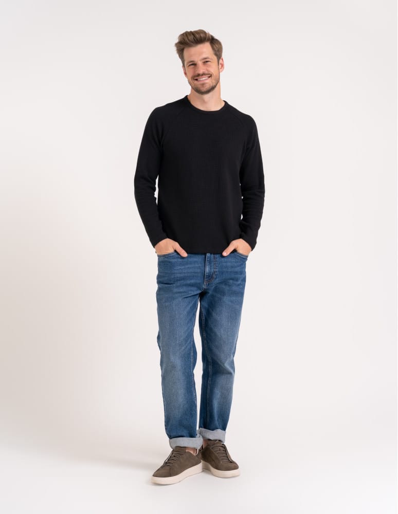 Koszulki i Tank Topy - Koszulka męska longsleeve ze strukturą i okrągłym CZARNY  - produkt moraj.pl 6