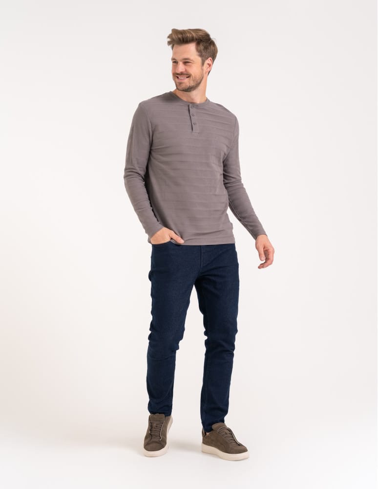 Koszulki i Tank Topy - Koszulka męska longsleeve bawełniany z guzikami SZARY  - produkt moraj.pl 5