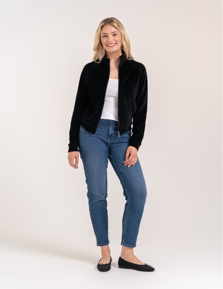 Bluzy damskie - Bluza damska welurowa na zamek z bawełny CZARNY - produkt moraj.pl 4