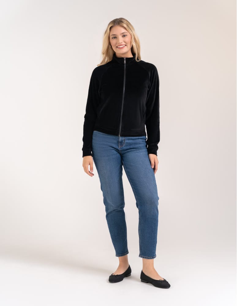 Bluzy damskie - Bluza damska welurowa na zamek z bawełny CZARNY - produkt moraj.pl 7