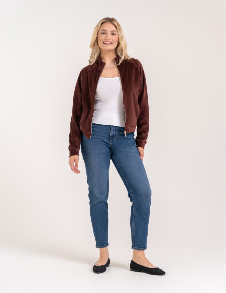 Bluzy damskie - Bluza damska welurowa na zamek z bawełny BRĄZOWY  - produkt moraj.pl 7