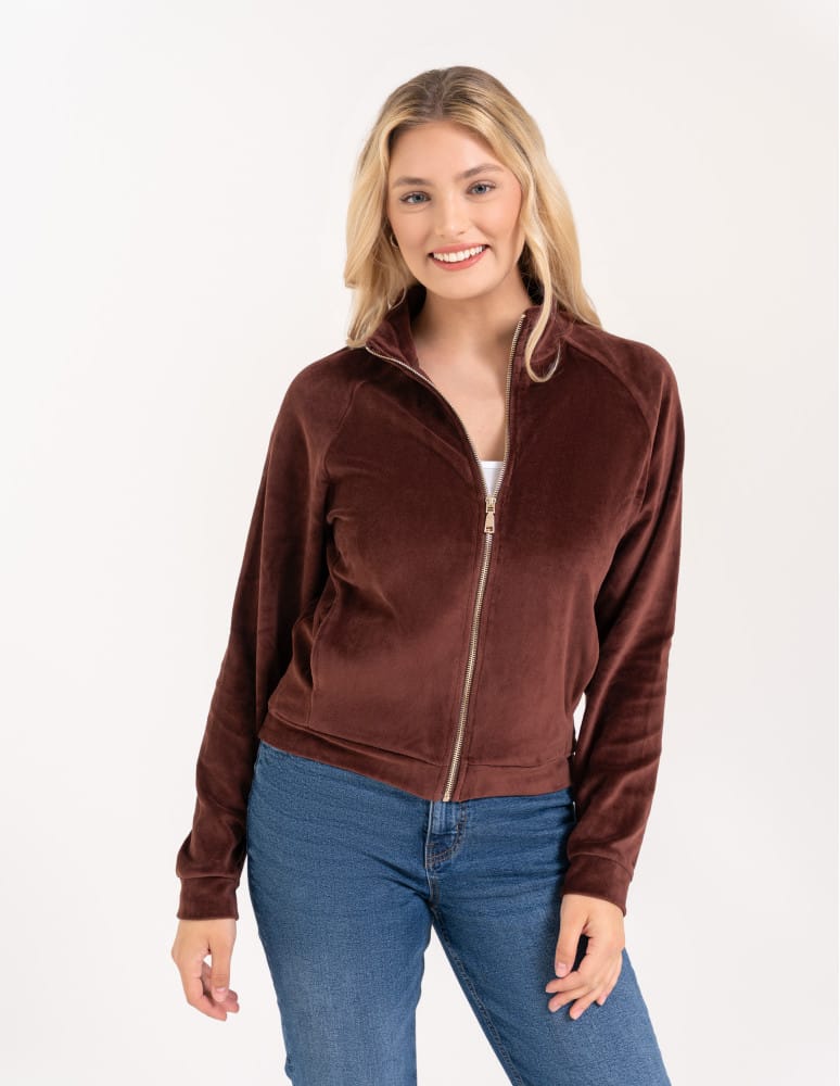 Bluzy damskie - Bluza damska welurowa na zamek z bawełny BRĄZOWY  - produkt moraj.pl 5