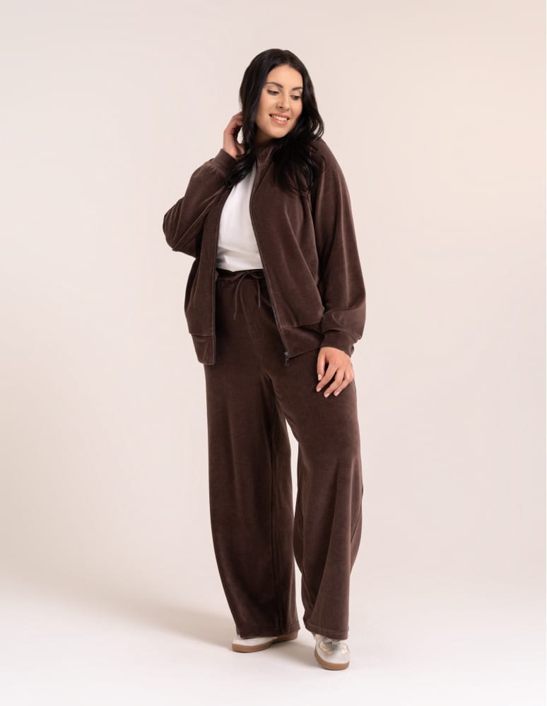 Bluzy damskie - Bluza damska welurowa na zamek z bawełny JASNY BRĄZ - produkt moraj.pl 4