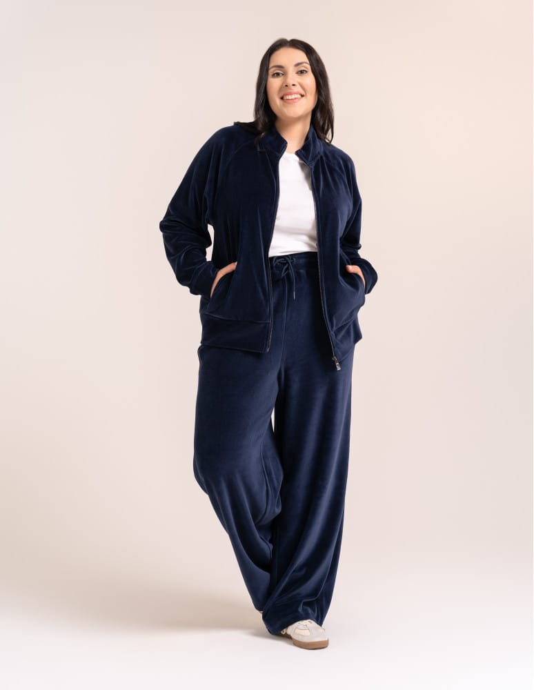 Bluzy damskie - Bluza damska welurowa na zamek z bawełny GRANATOWY  - produkt moraj.pl 8