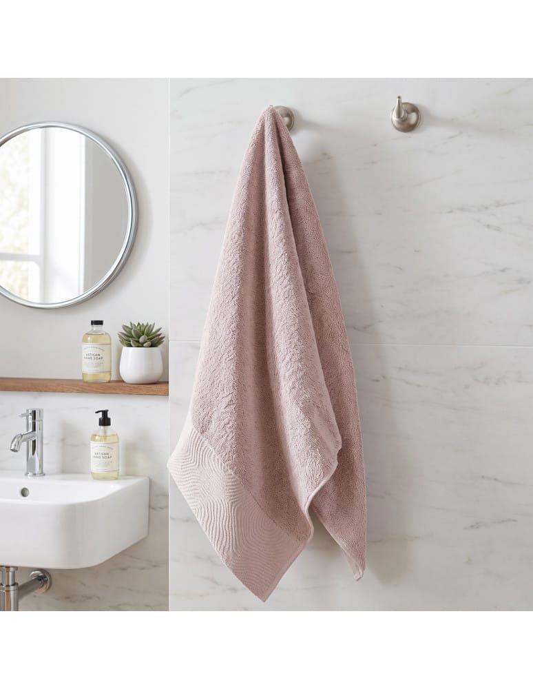 Kąpielowe - Ręcznik łazienkowy bawełniany 50x100 cm miękki i chłonny z żakardową bordiurą lurex JASNY RÓŻ - produkt moraj.pl 1