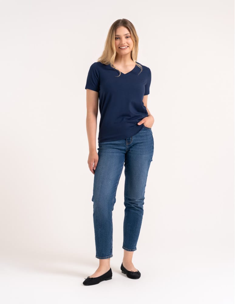 Koszulki i T-shirty - Koszulka damska bawełna Premium T-shirt dekolt w serek GRANATOWY - produkt moraj.pl 6