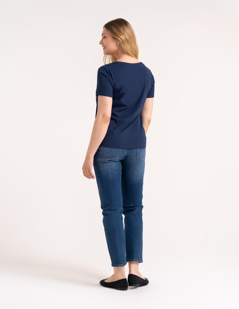 Koszulki i T-shirty - Koszulka damska bawełna Premium T-shirt dekolt w serek GRANATOWY - produkt moraj.pl 7