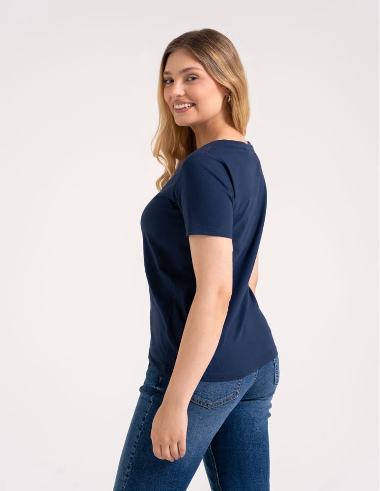 Koszulki i T-shirty - Koszulka damska bawełna Premium T-shirt dekolt w serek GRANATOWY - produkt moraj.pl 12