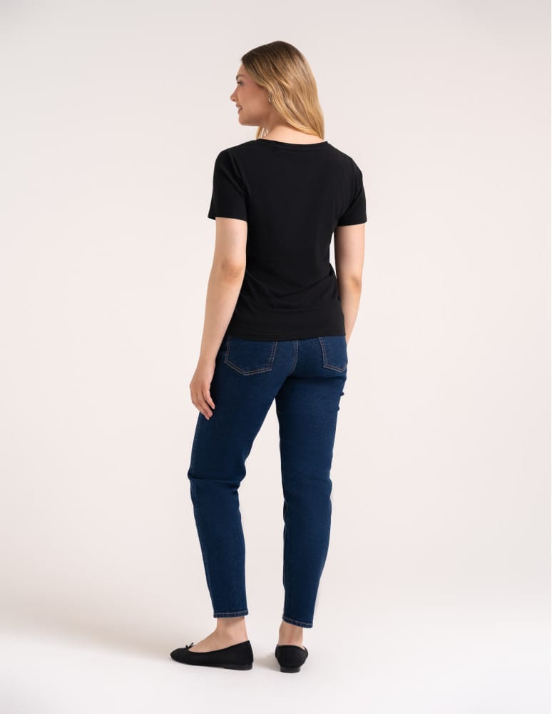 Koszulki i T-shirty - Koszulka damska bawełna Premium T-shirt dekolt w serek BLACK - produkt moraj.pl 4