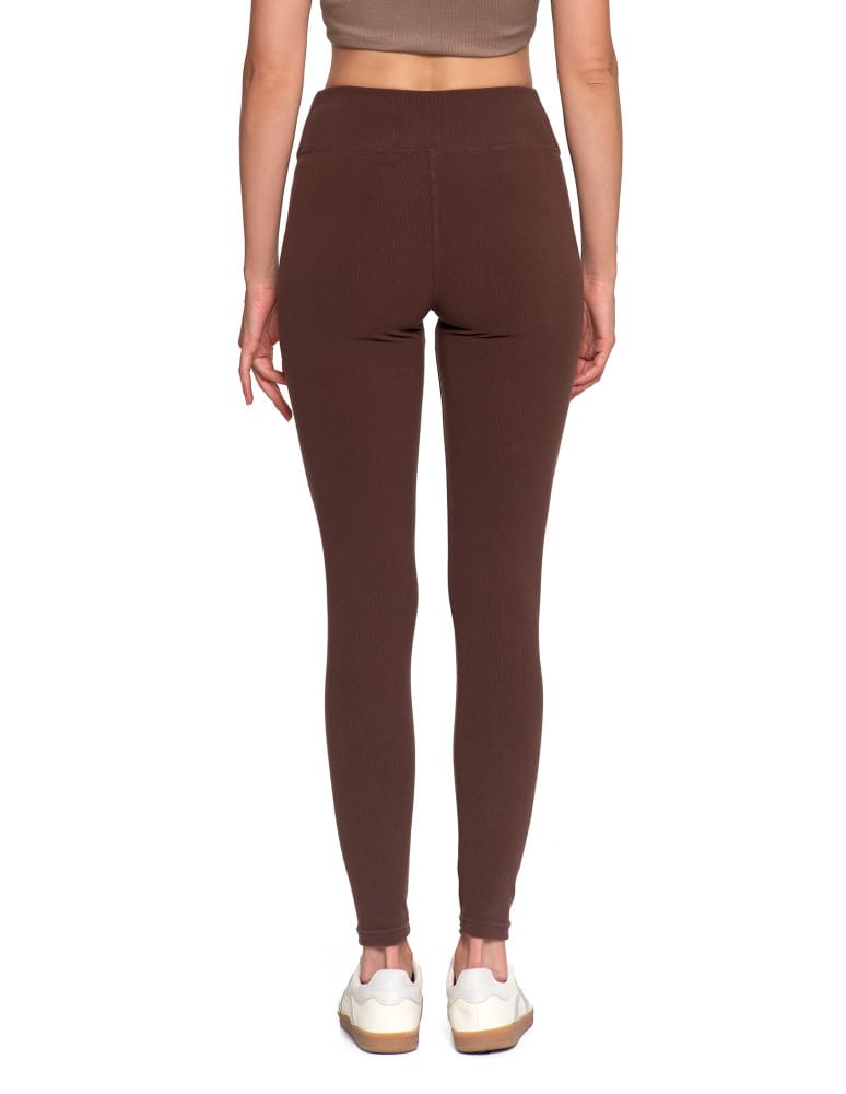 Legginsy damskie - Wygodne legginsy damskie prążkowane z wysokim stanem bezuciskowe BRĄZOWY  - produkt moraj.pl 2