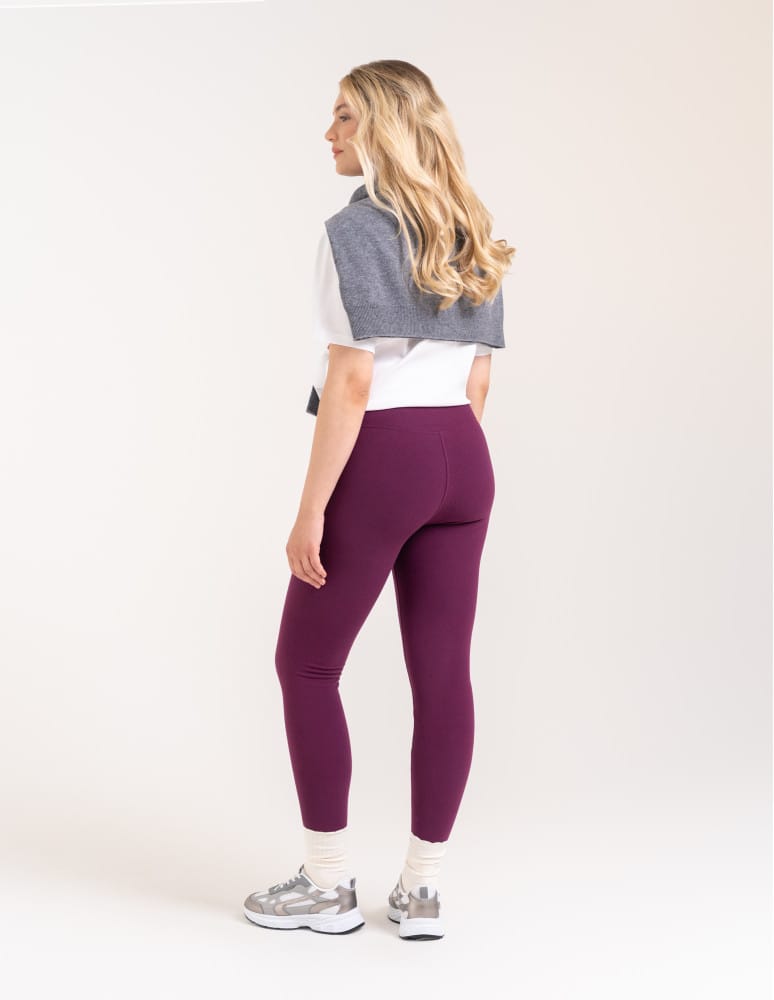 Legginsy damskie - Wygodne legginsy damskie prążkowane z wysokim stanem bezuciskowe FIOLETOWY  - produkt moraj.pl 6