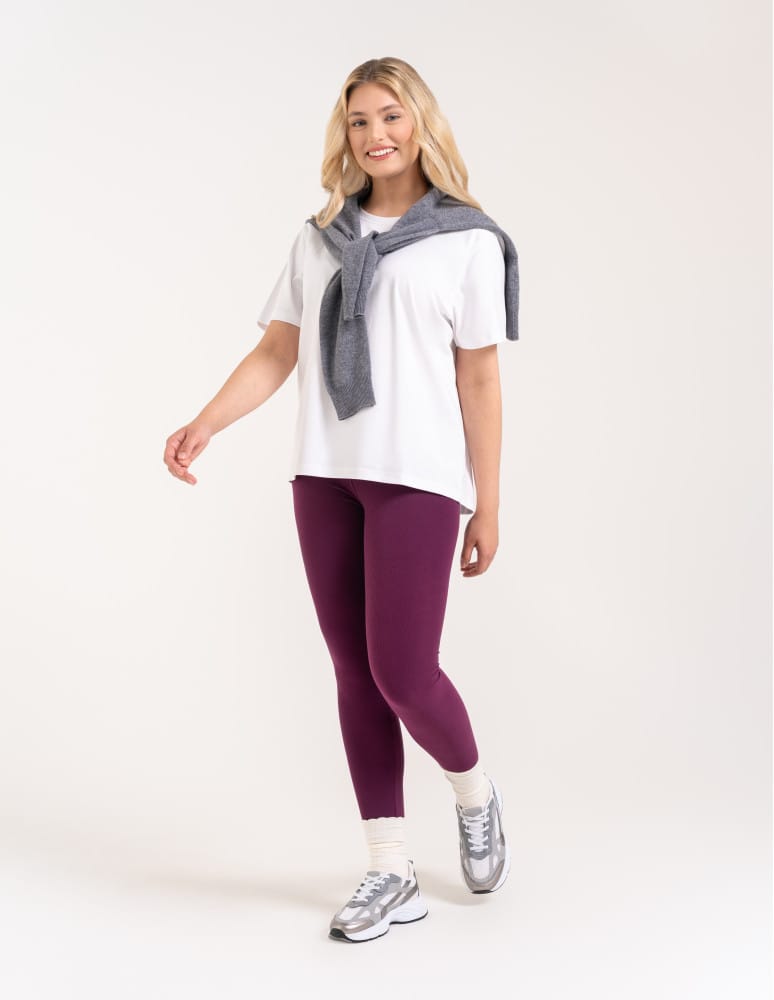 Legginsy damskie - Wygodne legginsy damskie prążkowane z wysokim stanem bezuciskowe FIOLETOWY  - produkt moraj.pl 5