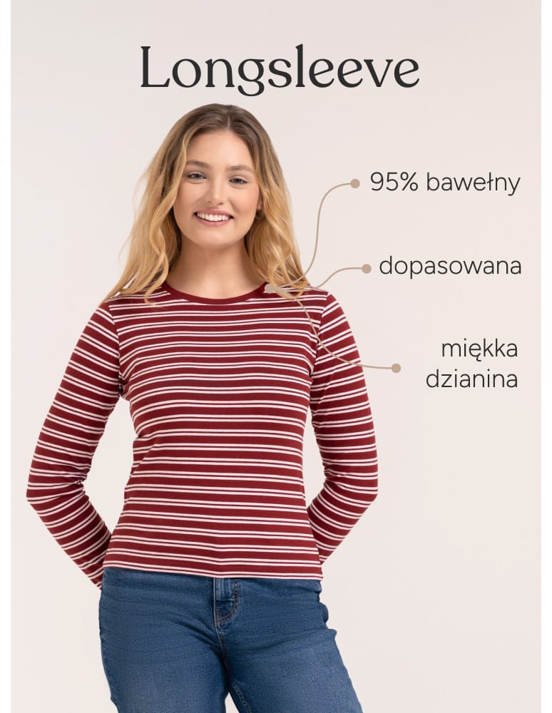 Bluzki z długim rękawem - Damska koszulka z długim rękawem w paski z bawełny WZ&Oacute;R 10  - produkt moraj.pl 3