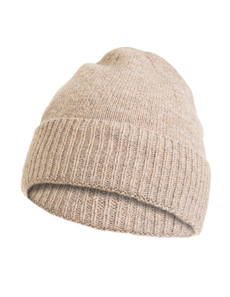 Czapki zimowe - Damska czapka z domieszką wełny zimę ciepła beanie BEŻOWY MELANŻ - produkt moraj.pl 1