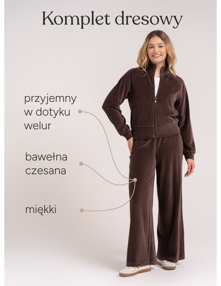 Spodnie dresowe - Welurowe spodnie damskie z szerokimi nogawkami JASNY BRĄZOWY - produkt moraj.pl 3