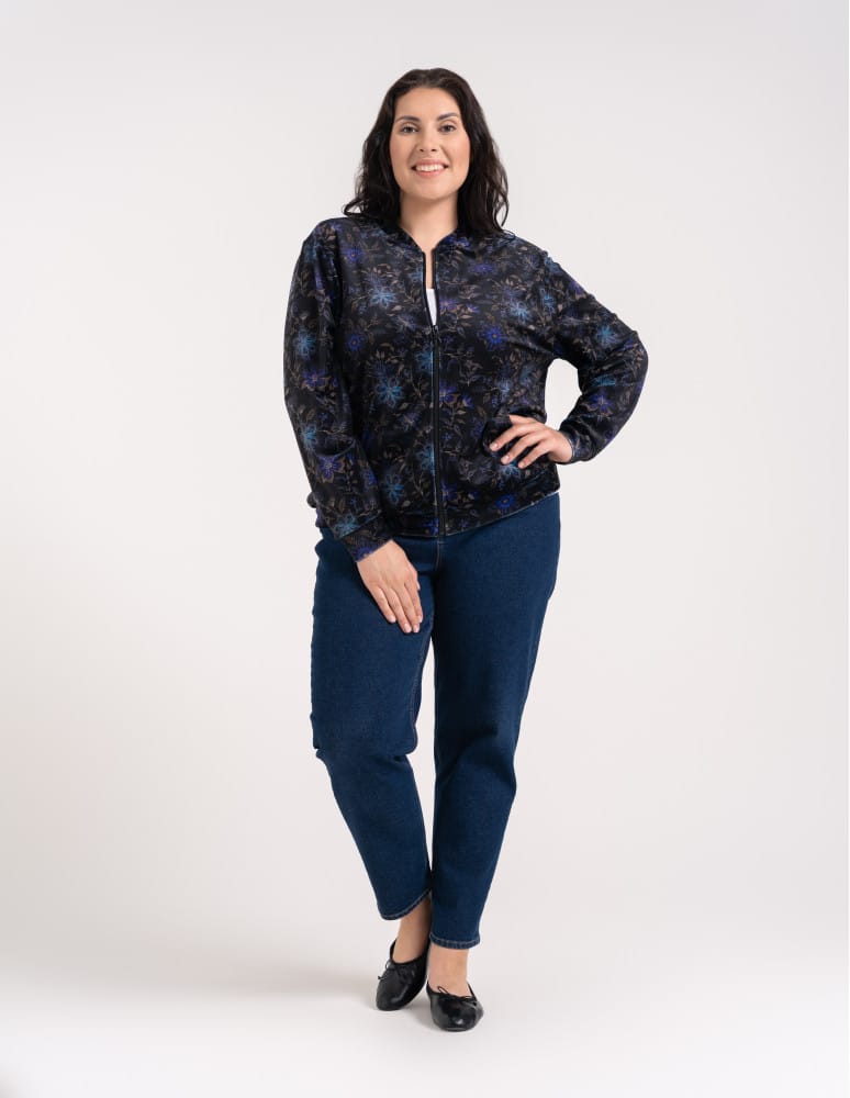 Bluzy damskie - Bluza welurowa damska rozpinana bomberka w kwiatowy print WZÓR 2 - produkt moraj.pl 1