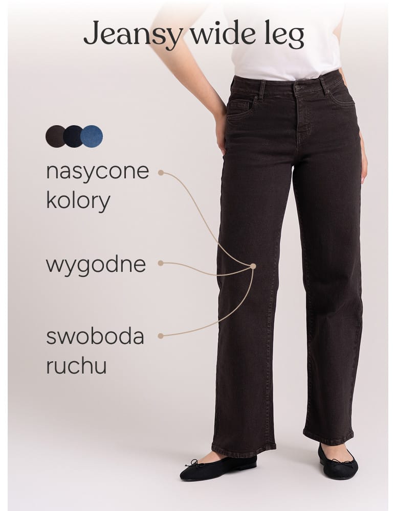 Jeansy - Jeansy damskie Wide Leg wygodne z wysokim stanem i z szeroką nogawką BRĄZOWY - produkt moraj.pl 3