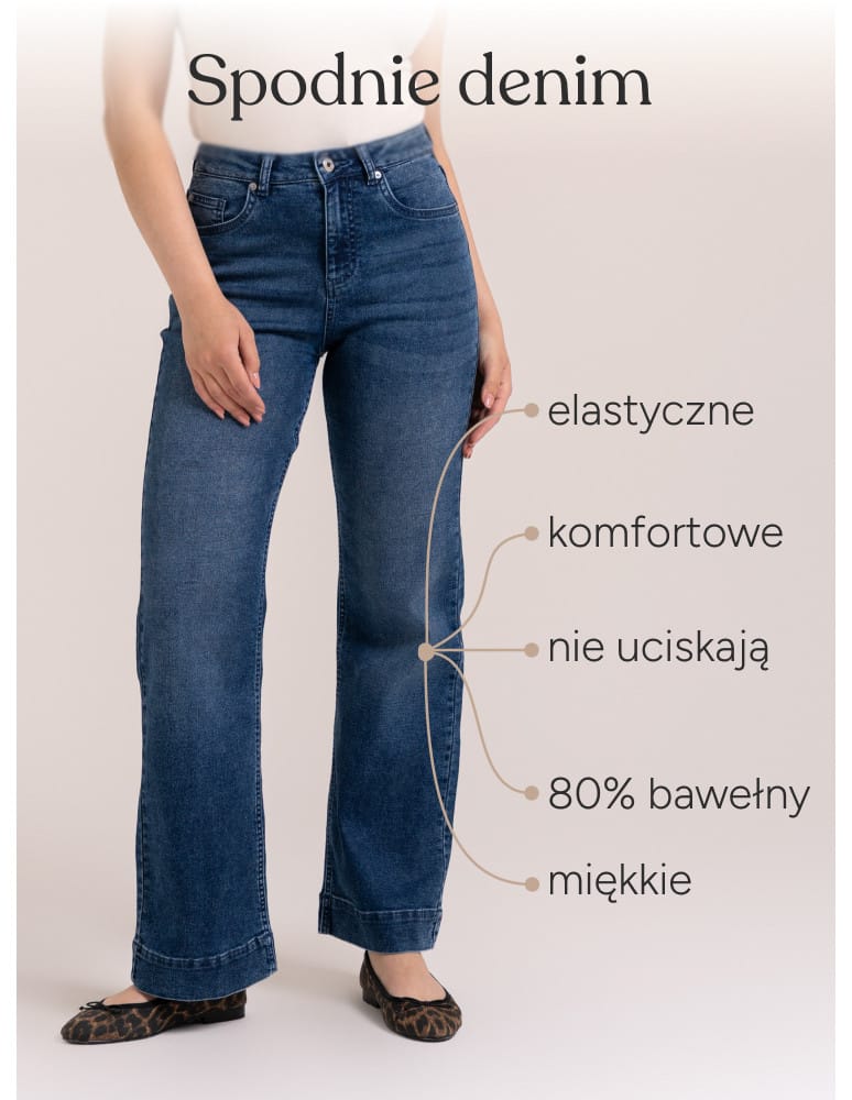 Jeansy - Jeansy damskie z miękkiego gładkiego denimu szeroki mankiet CIEMNY NIEBIESKI - produkt moraj.pl 3