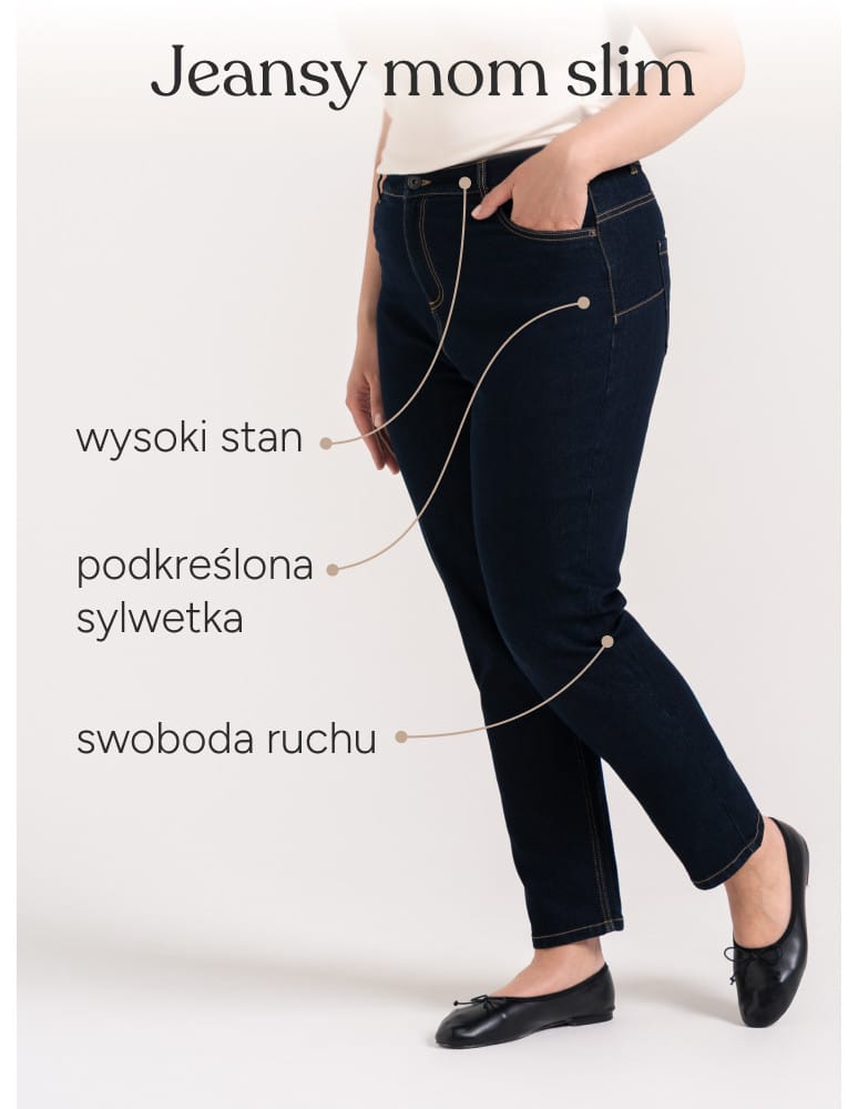 Jeansy - Spodnie jeansowe damskie Mom Slim z wysokim stanem GRANATOWY - produkt moraj.pl 9