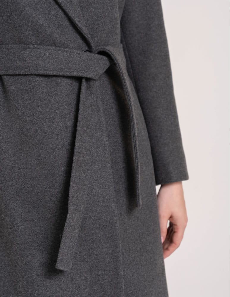 Kurtki zimowe - Płaszcz damski elegancki z rozcięciem z tyłu taliowany casual SZARY - produkt moraj.pl 10