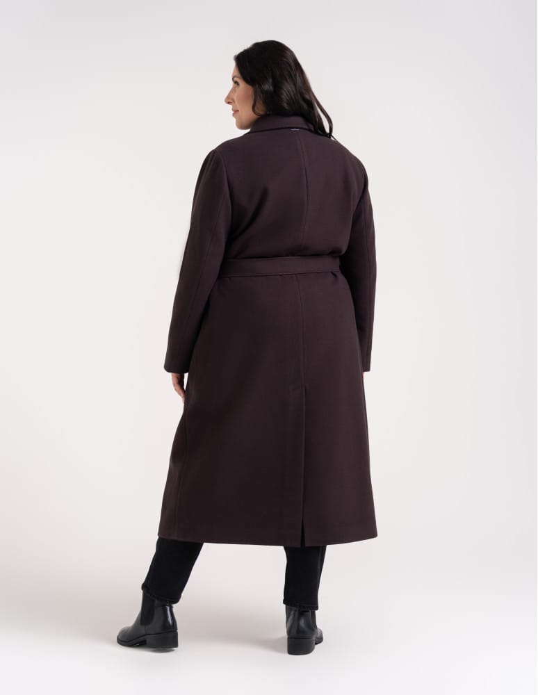 Kurtki zimowe - Płaszcz damski elegancki z rozcięciem z tyłu taliowany casual BRĄZOWY  - produkt moraj.pl 2