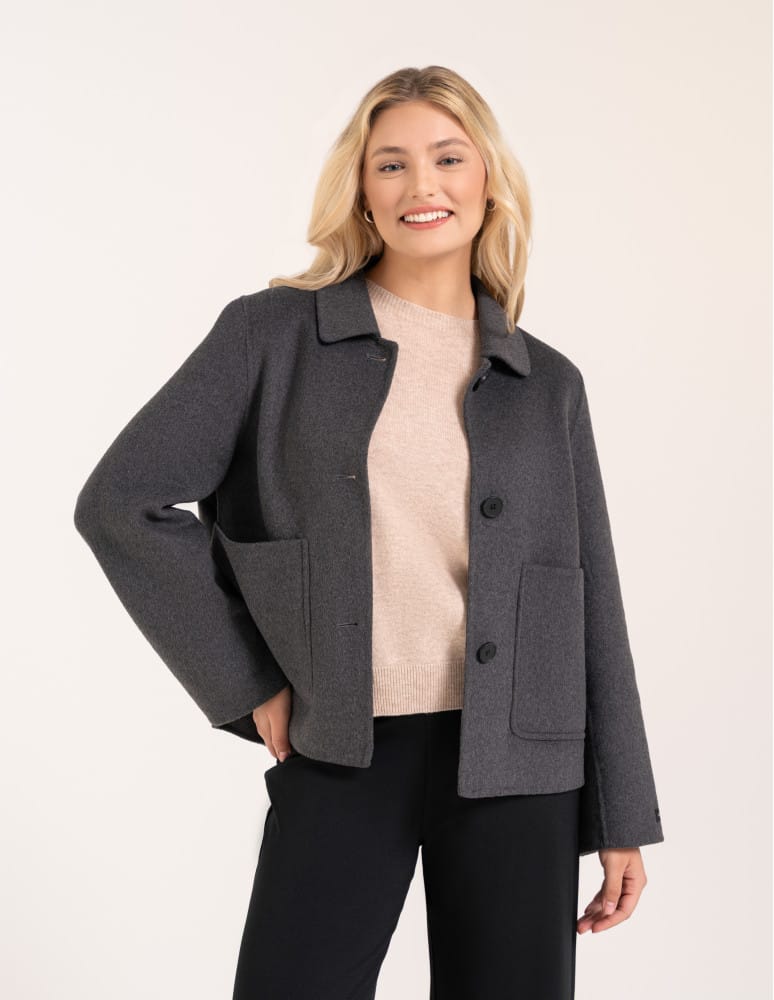 Kurtki przejściowe - Kurtka damska zawierająca wełnę elegancka o kr&oacute;tkim fasonie CIEMNY SZARY  - produkt moraj.pl 7