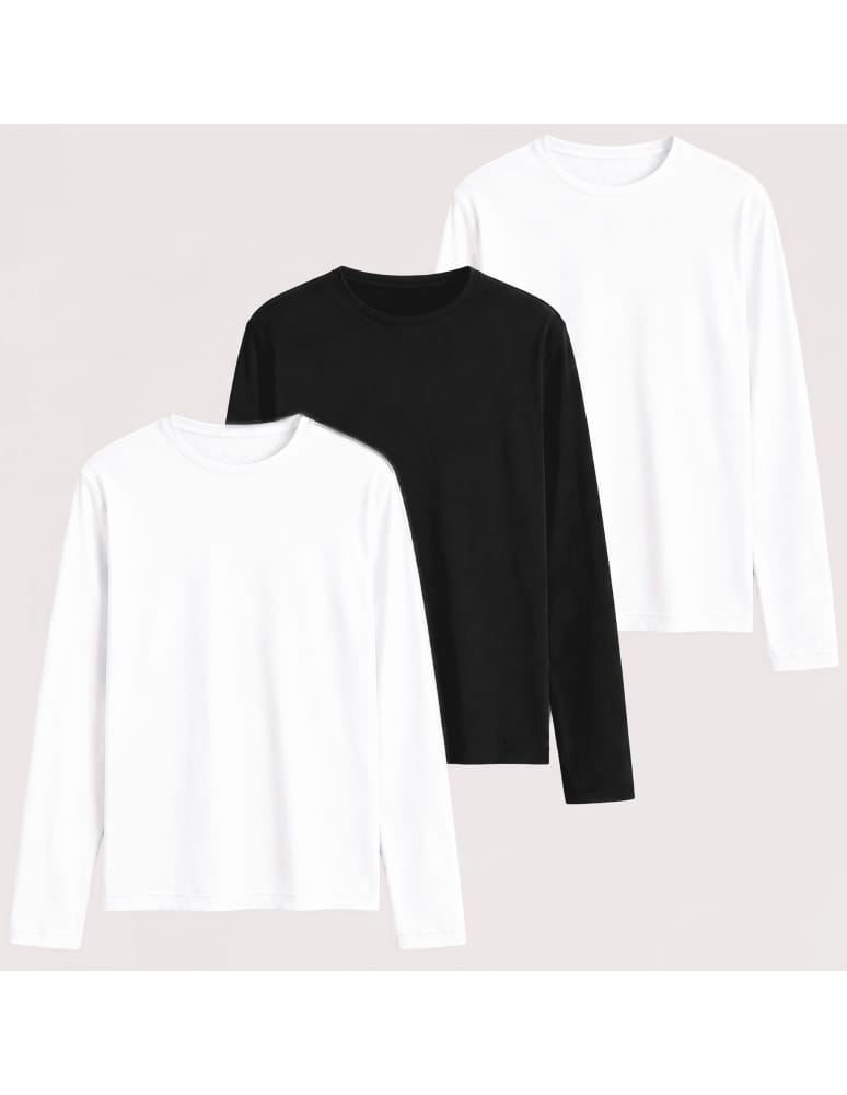 Koszulki z długim rękawem - Bluzka męska z długim rękawem bawełniana wielopak longsleeve klasyczny gładki 3-pak L - produkt moraj.pl 1