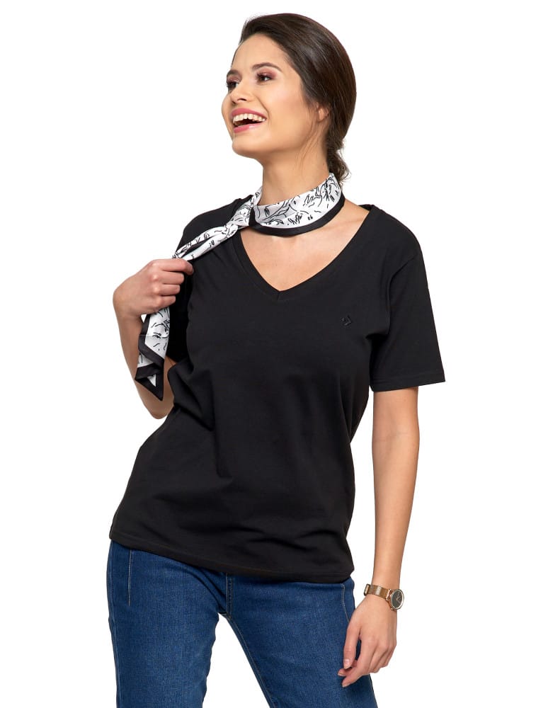 Koszulki i T-shirty - Koszulka damska bawełna Premium T-shirt dekolt w serek BLACK - produkt moraj.pl 7