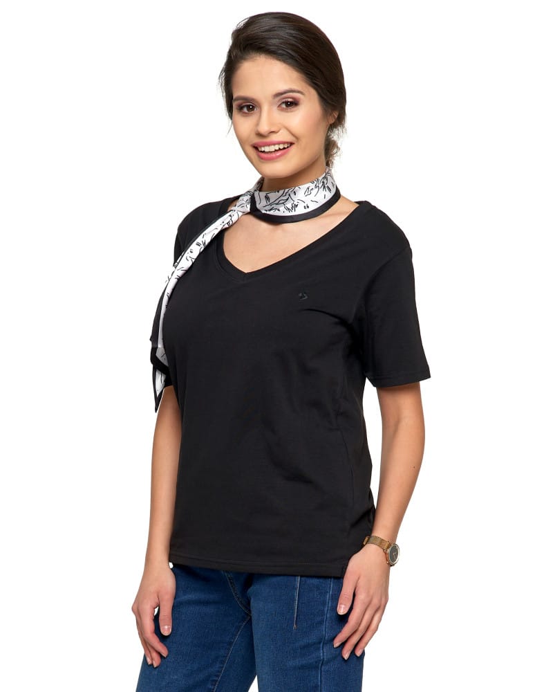 Koszulki i T-shirty - Koszulka damska bawełna Premium T-shirt dekolt w serek BLACK - produkt moraj.pl 9