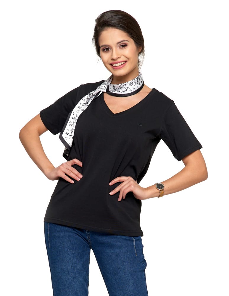 Koszulki i T-shirty - Koszulka damska bawełna Premium T-shirt dekolt w serek BLACK - produkt moraj.pl 11
