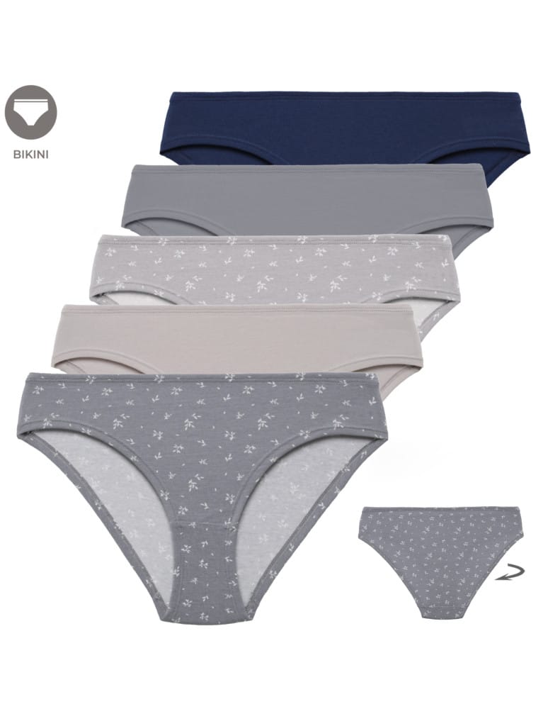 Majtki figi - Figi bikini bawełniane damskie gładkie i we wzory wielopak majtek damskich 5-pak WIELOKOLOROWY - produkt moraj.pl 1