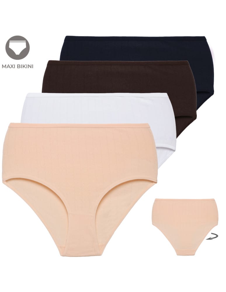 Majtki z wysokim stanem - Damskie figi maxi bikini majtki z wysokim stanem w prążek 4-pak WIELOKOLOROWY - produkt moraj.pl 1