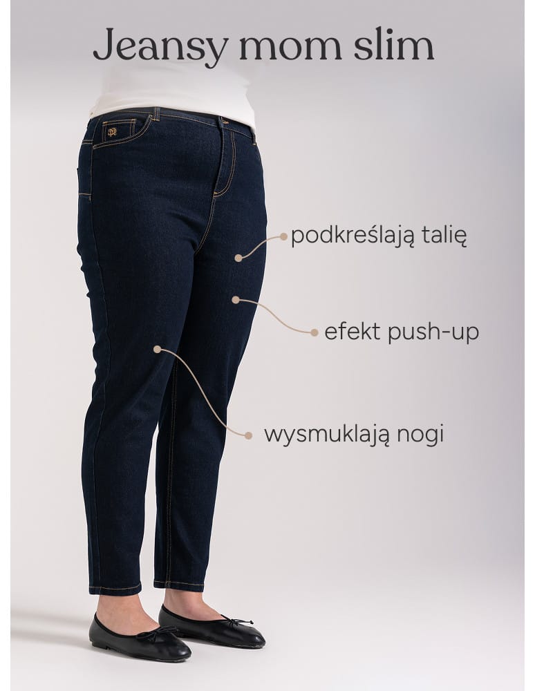 Jeansy - Spodnie jeansowe damskie Mom Slim z wysokim stanem GRANATOWY - produkt moraj.pl 10