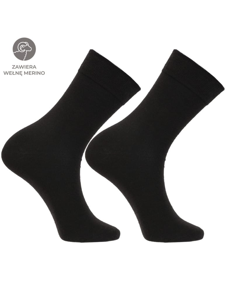 Skarpetki długie - Skarpety męskie klasyczne długie z domieszką wełny merino CZARNY - produkt moraj.pl 1
