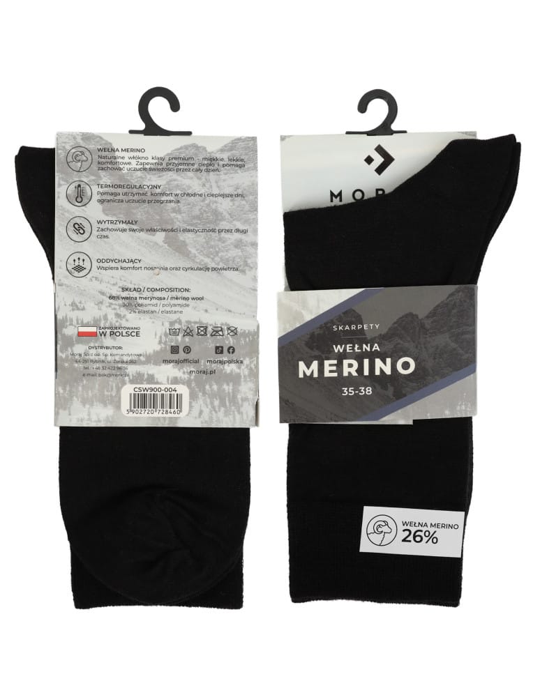 Skarpetki długie - Skarpety męskie klasyczne długie z domieszką wełny merino CZARNY  - produkt moraj.pl 2