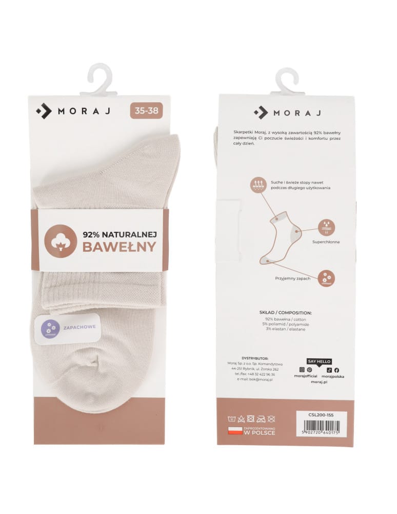 Skarpetki za kostkę - Skarpetki damskie z naturalnej bawełny zapachowe superchłonne KREMOWY  - produkt moraj.pl 3