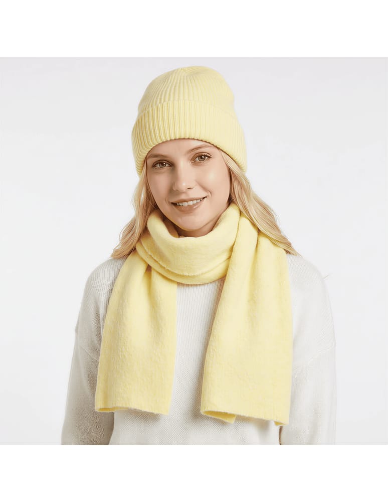 Czapki i opaski - Ciepły komplet zimowy damski prążkowana czapka beanie i miękki szalik ŻÓŁTY UNI - produkt moraj.pl 1