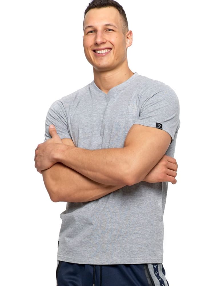 Koszulki i Tank Topy - T-shirt męski bawełniany PREMIUM LINE dekolt w serek SZARY - produkt moraj.pl 1