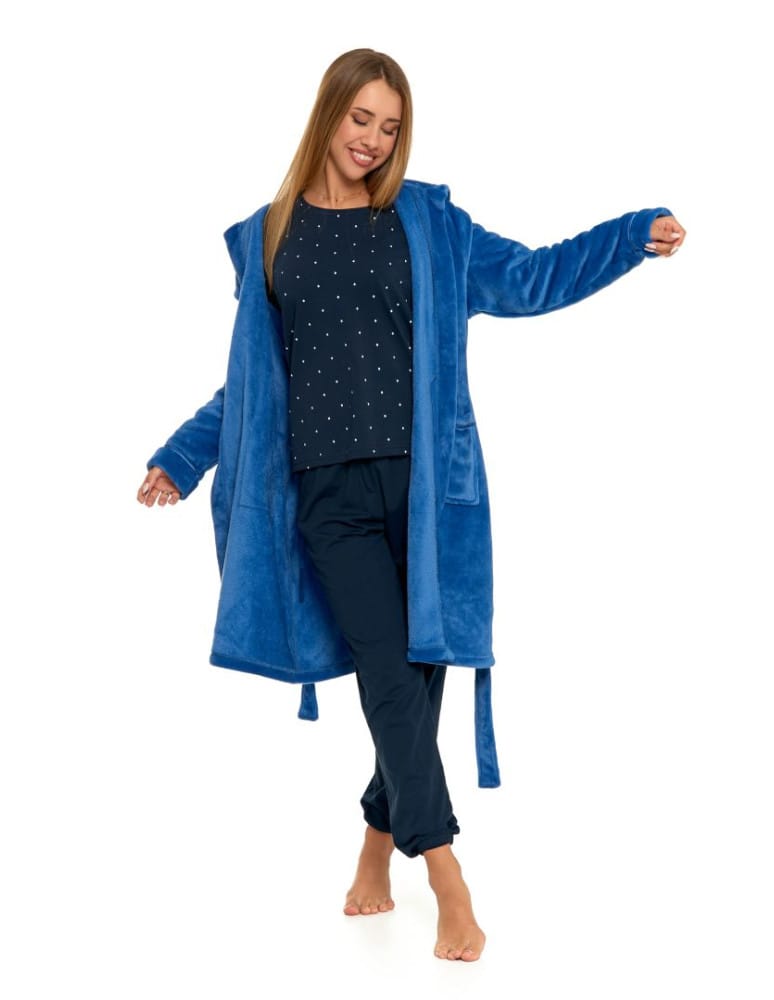Szlafroki - Ciepły szlafrok damski z wiązaniem JEANS  - produkt moraj.pl 6