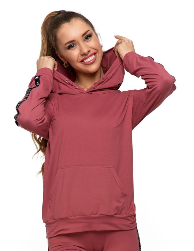 Bluzy damskie - Bluza damska z kapturem z efektem peach touch RÓŻOWY - produkt moraj.pl 1