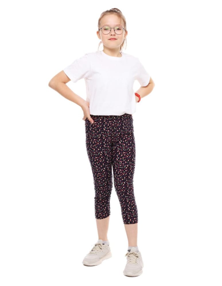 Dziewczynka - Legginsy 3/4 dziecięce wz&oacute;r w kwiaty z efektem peach touch WZ&Oacute;R 1 - produkt moraj.pl 1