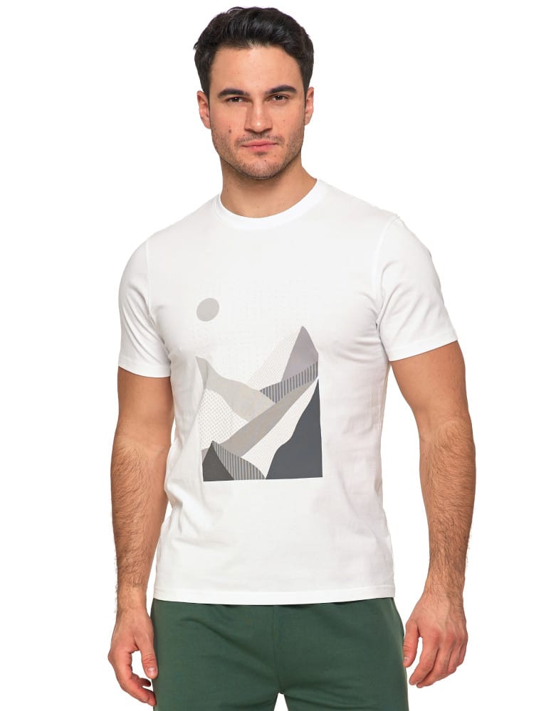 Koszulki i Tank Topy - Biała koszulka męska bawełniana T-shirt z nadrukiem gór BIAŁY - produkt moraj.pl 1