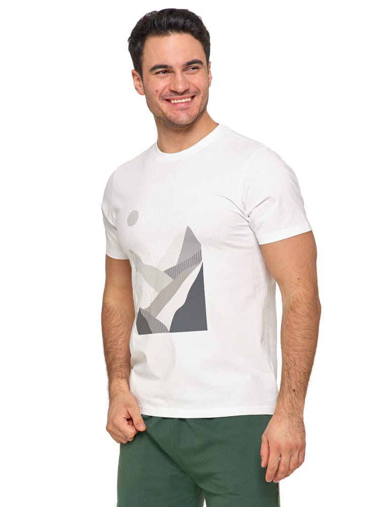 Koszulki i Tank Topy - Biała koszulka męska bawełniana T-shirt z nadrukiem gór BIAŁY - produkt moraj.pl 2