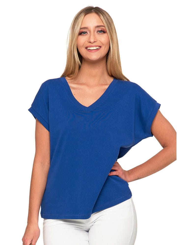 Koszulki i T-shirty - Koszulka damska bawełniana Premium T-shirt oversize NIEBIESKI - produkt moraj.pl 1