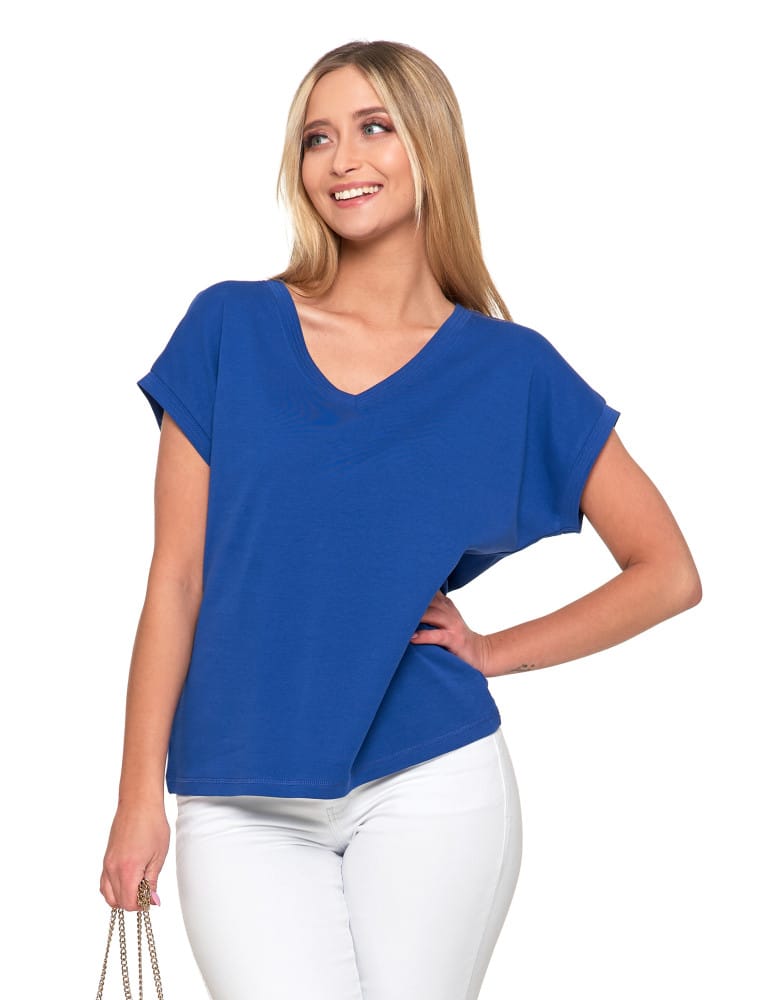 Koszulki i T-shirty - Koszulka damska bawełniana Premium T-shirt oversize NIEBIESKI  - produkt moraj.pl 4